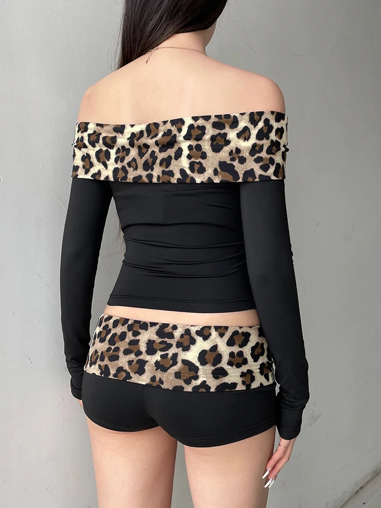 Leopard Print Patchwork Shorts