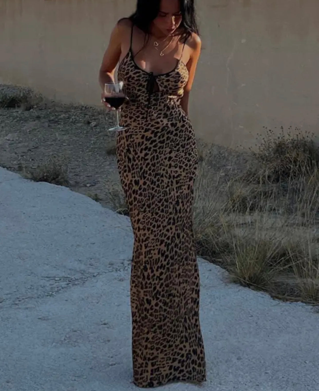 Leopard Print Backless Maxi Dress