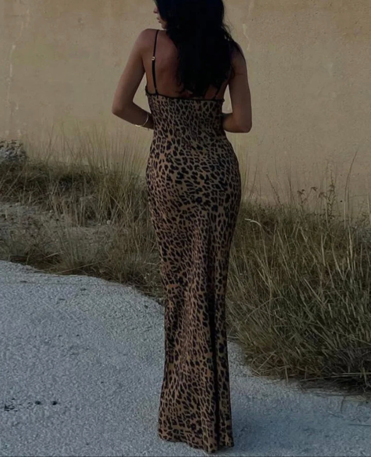 Leopard Print Backless Maxi Dress