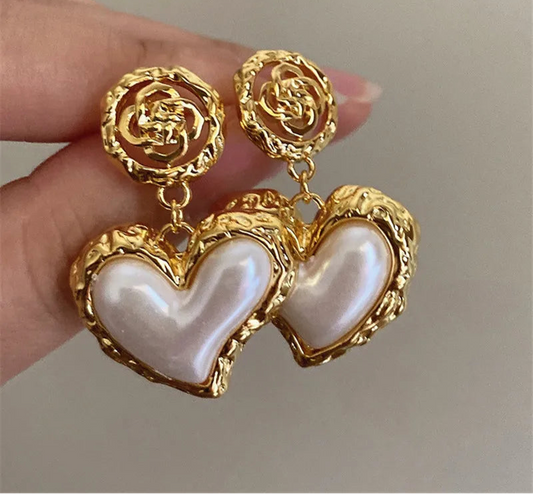 Flower Heart Pearl Earrings