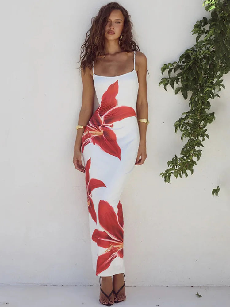 Rose Floral Print Maxi Dress