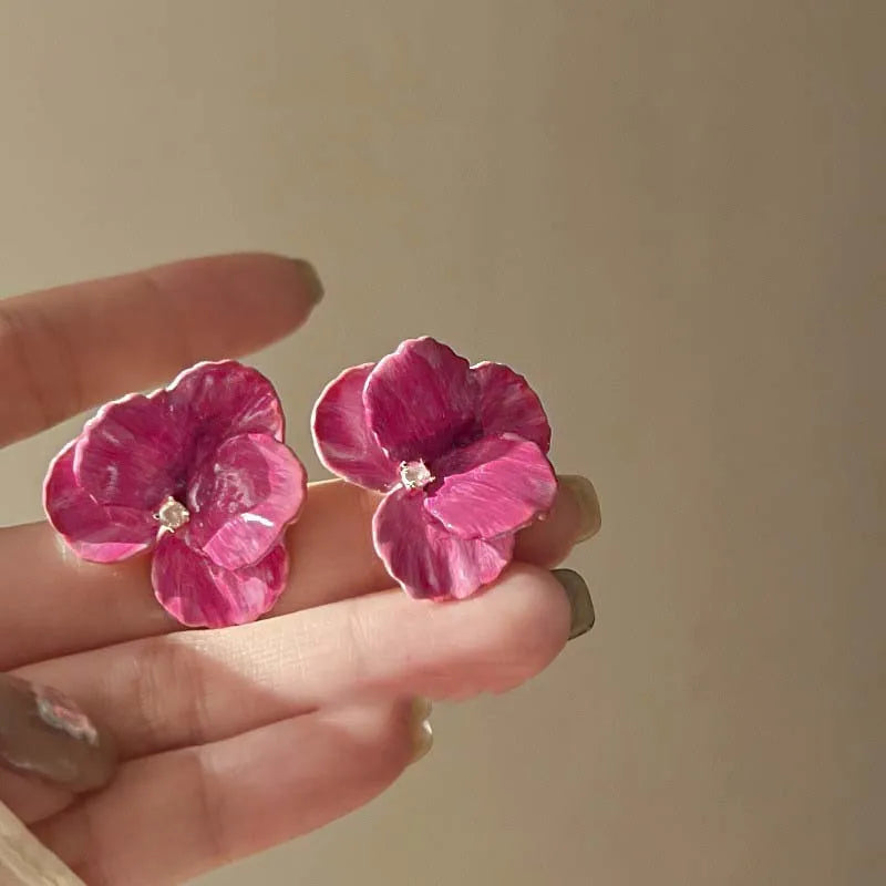 Pink Flowers Drops Glaze Earrings