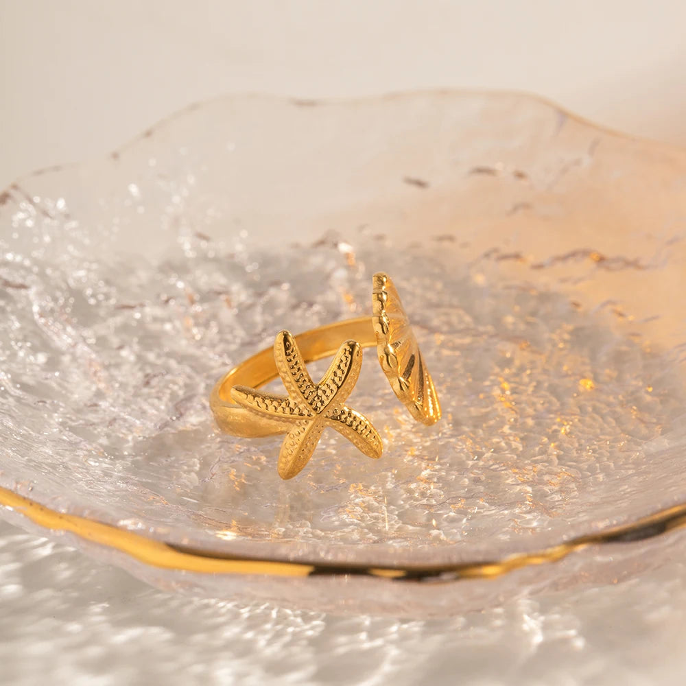 Summer Beach Starfish Shell Open Ring