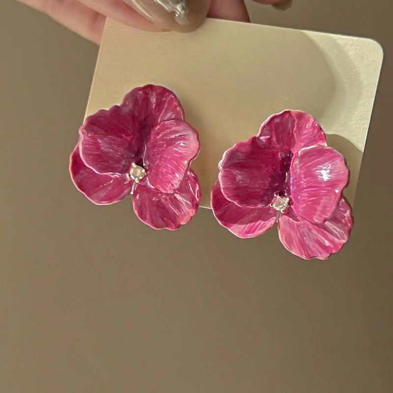 Pink Flowers Drops Glaze Earrings