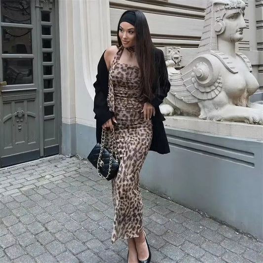 Leopard Print Ruched Tie Up Top