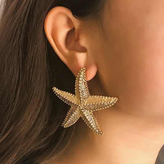 Large Gold Starfish Earrings