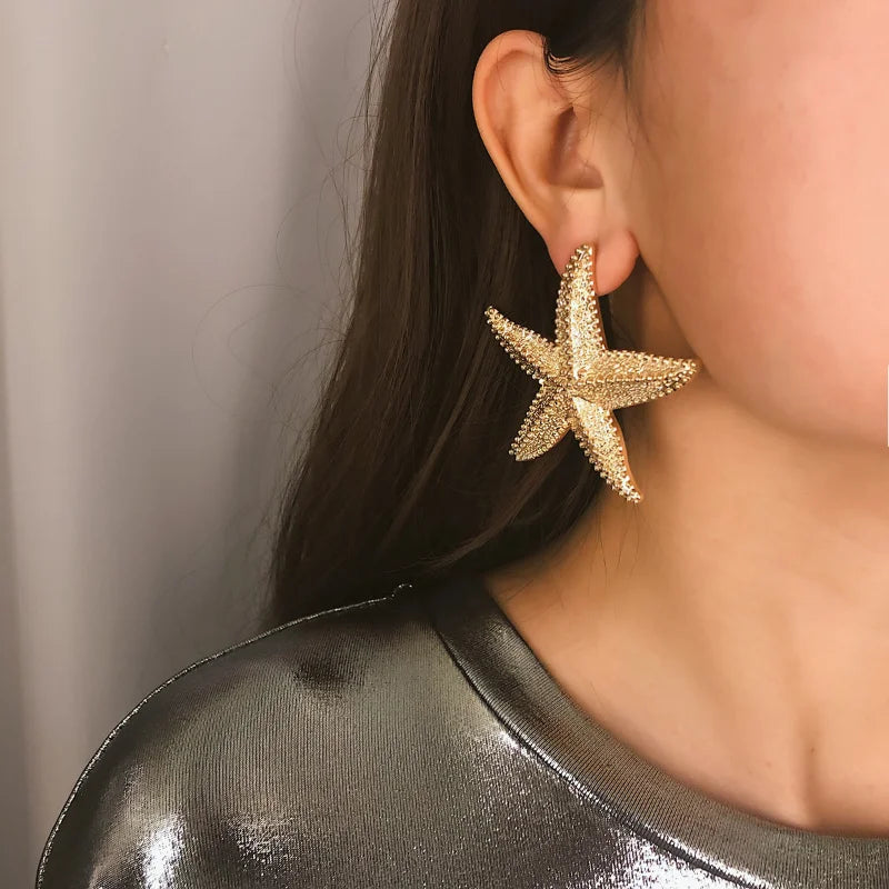 Large Gold Starfish Earrings