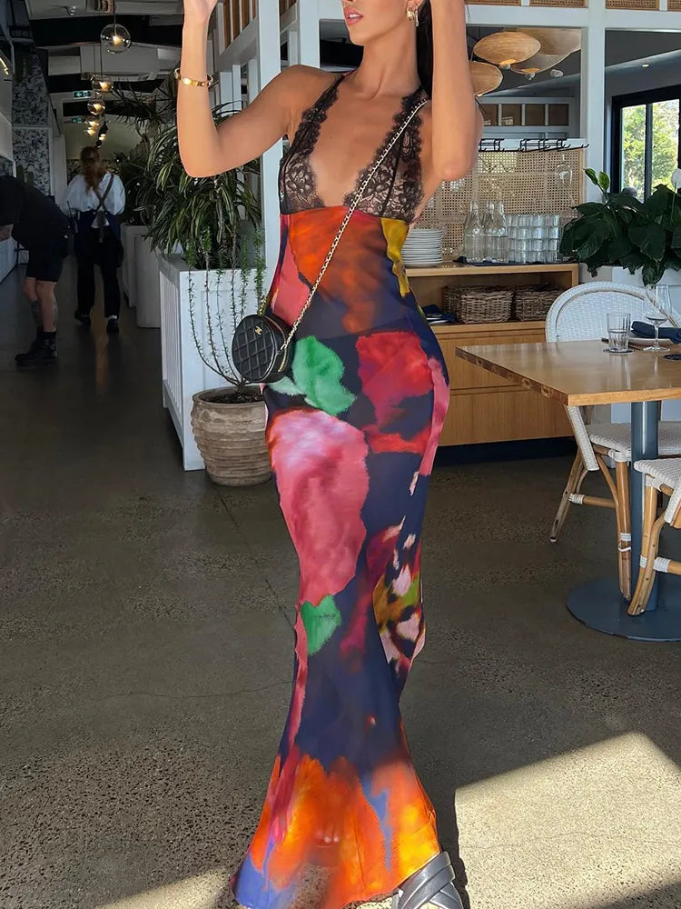 Mesh Dye Floral Maxi Dress