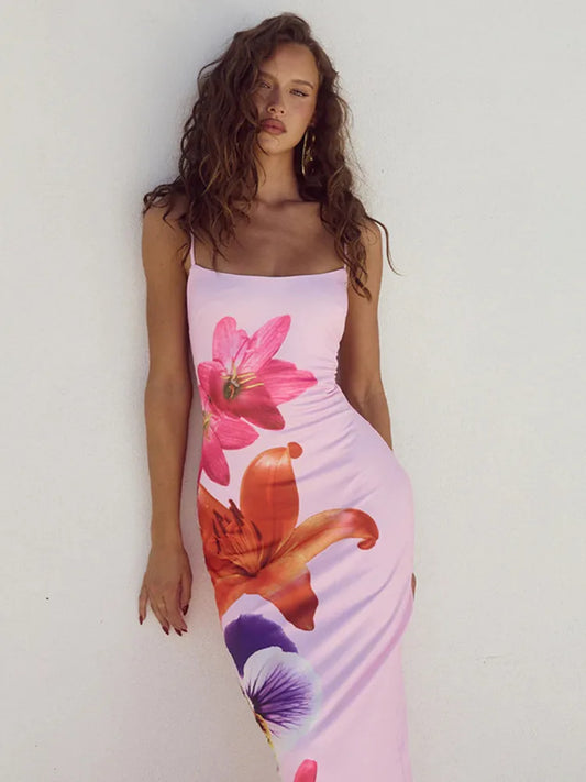 Rose Floral Print Maxi Dress