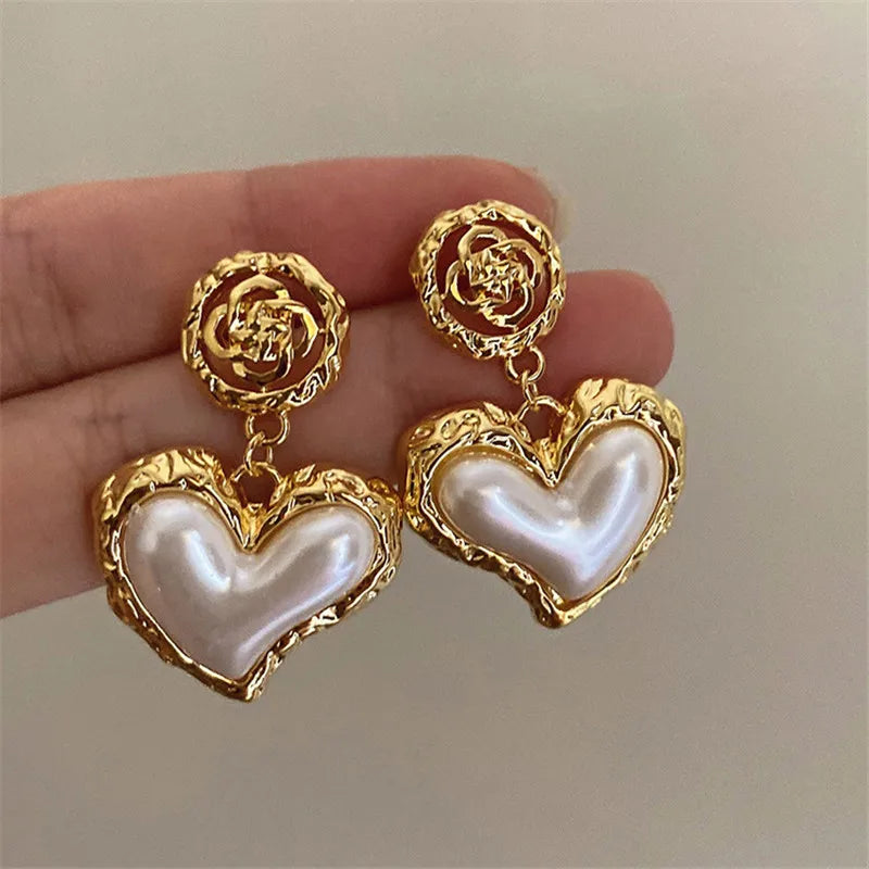 Flower Heart Pearl Earrings