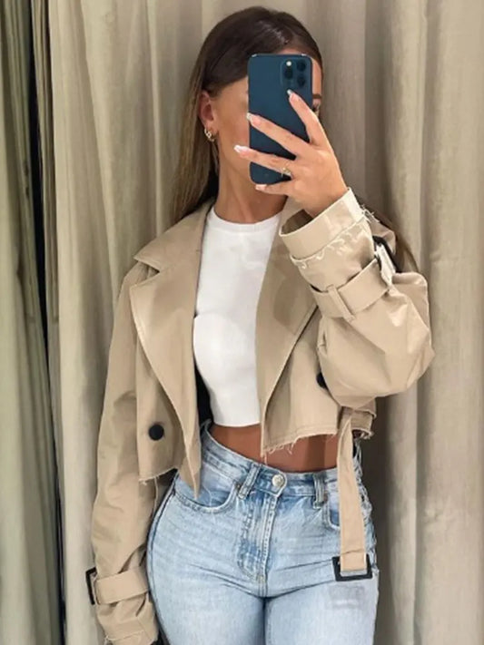 Belt Cropped Trench Spring Jacket