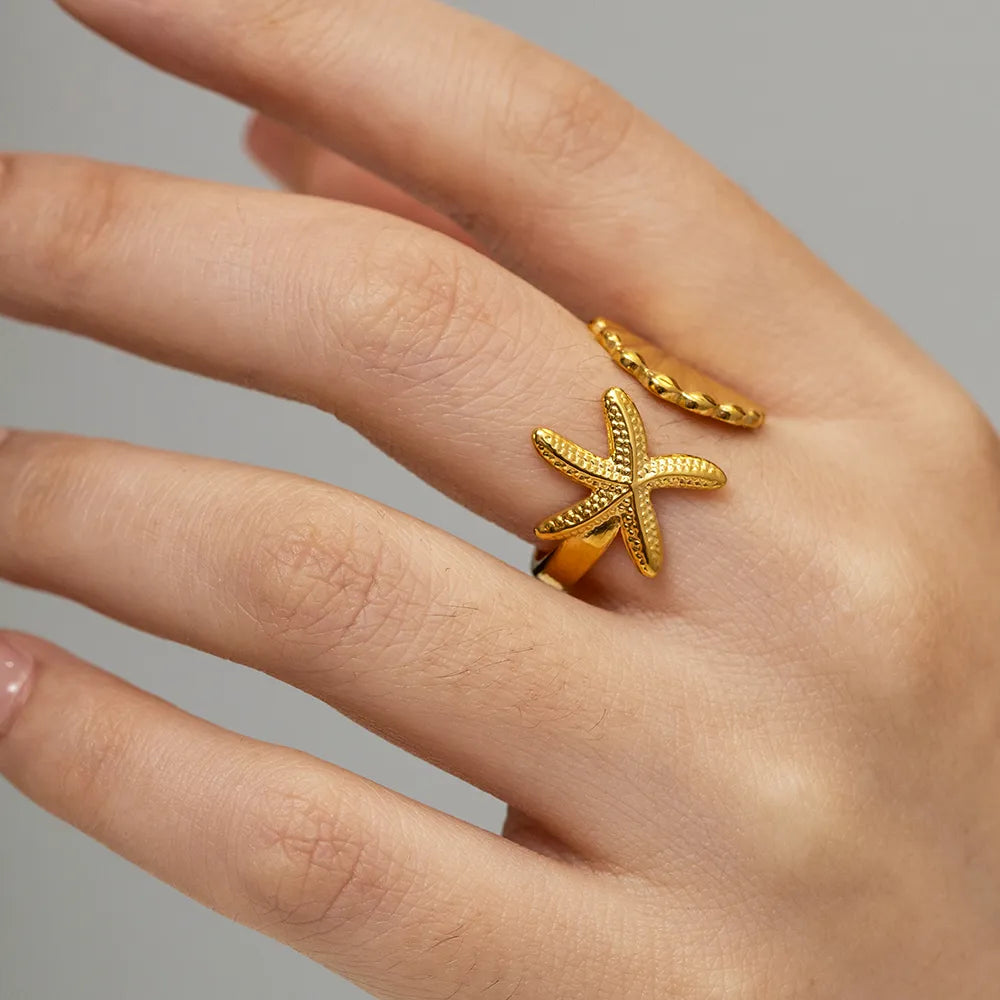 Summer Beach Starfish Shell Open Ring