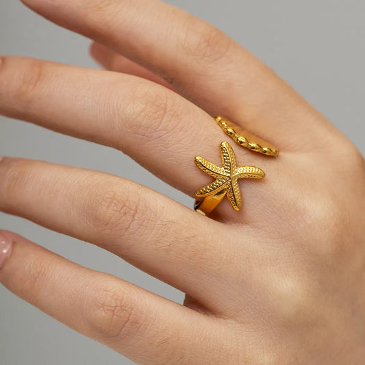 Summer Beach Starfish Shell Open Ring