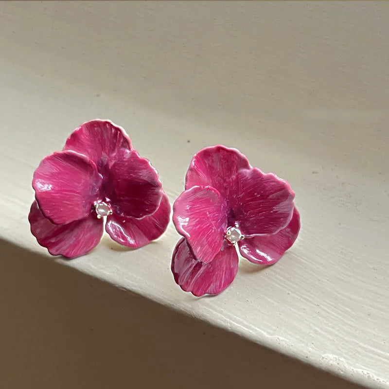 Pink Flowers Drops Glaze Earrings