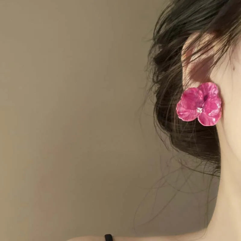 Pink Flowers Drops Glaze Earrings