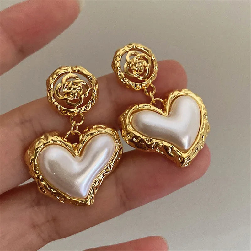 Flower Heart Pearl Earrings