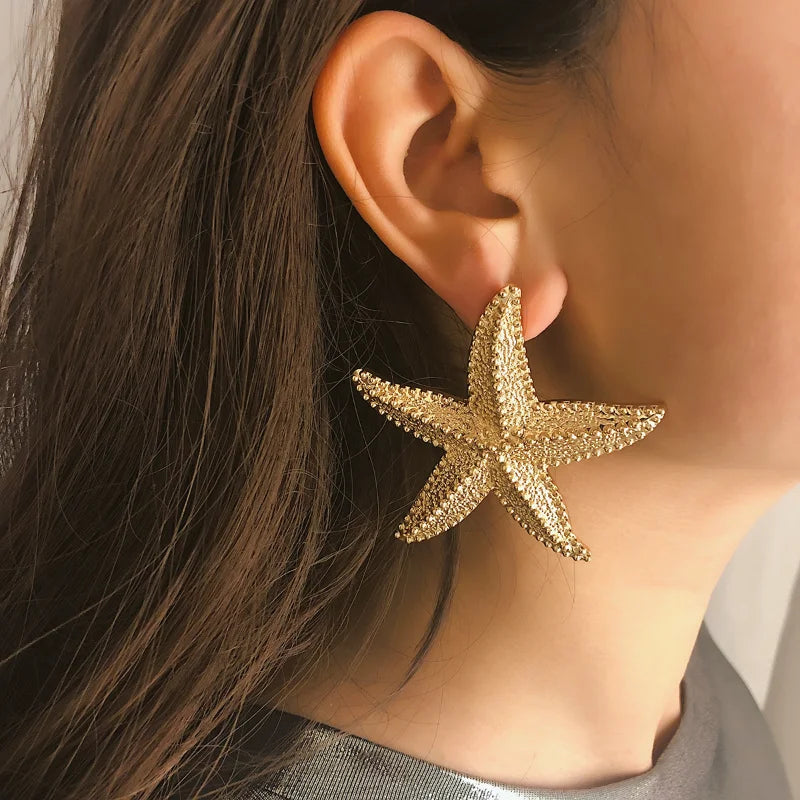 Large Gold Starfish Earrings