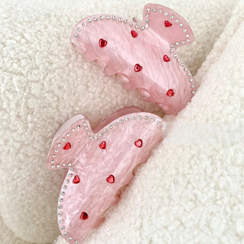 Pink Heart Rhinestone Claw Clip