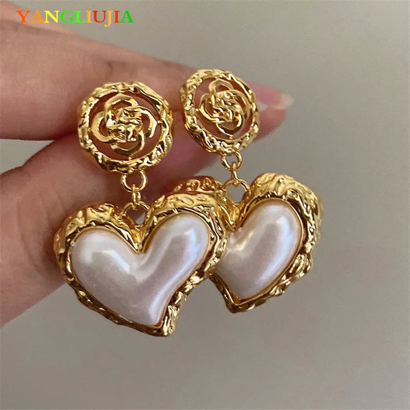 Flower Heart Pearl Earrings